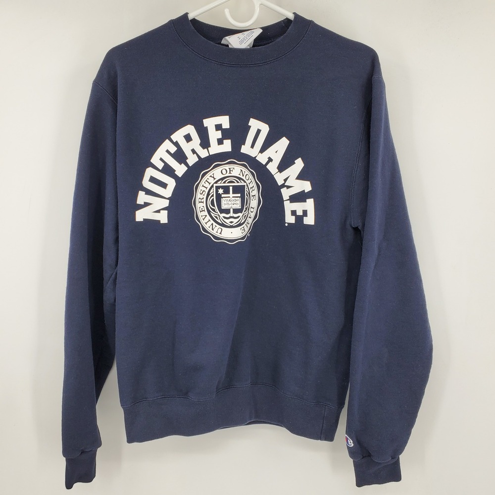 Champion Notre Dame University Navy Blue Crewneck Sweatshirt‎ Mens Small CS1220